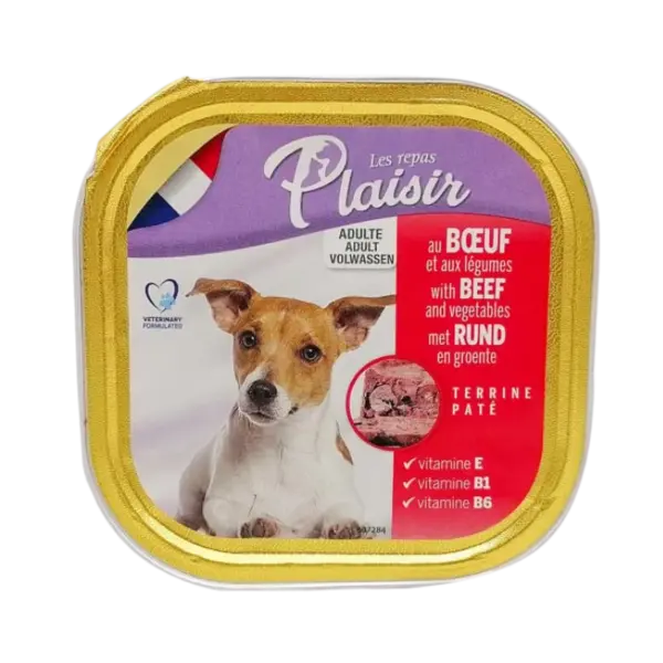 Hrana umeda pentru caini Plaisir, Vita, 300g