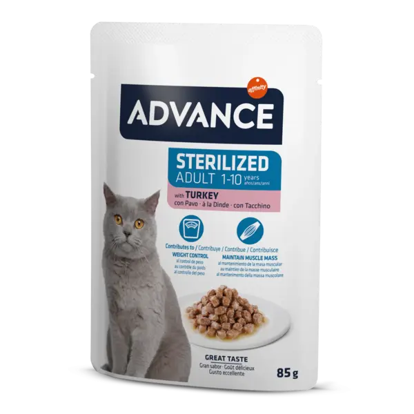 Hrana umeda pentru pisici Advance, Sterilized Curcan, plic 85g