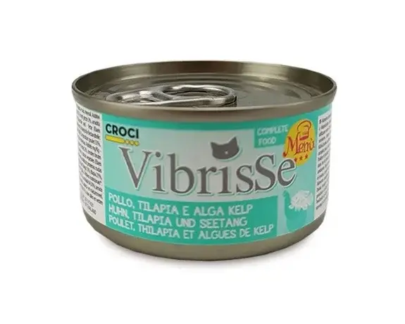 Hrana umeda pentru pisici Croci Vibrisse, Pui, peste Tilapia si alge Kelp, 6 x 70g