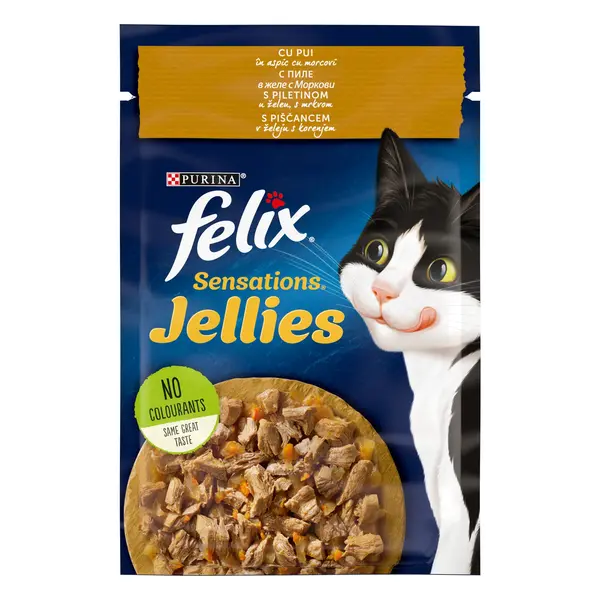 Hrana umeda pentru pisici Felix Sensation, cu pui si morcovi, 85g 85g