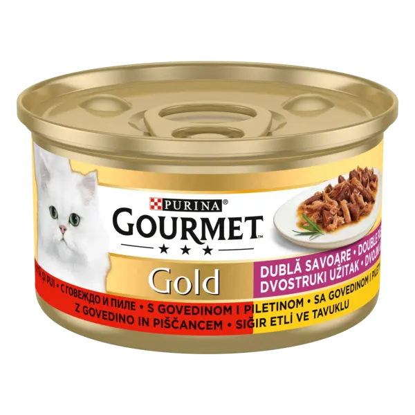 Hrana umeda pentru pisici Gourmet Gold, Vita si Pui, 85 g 85g