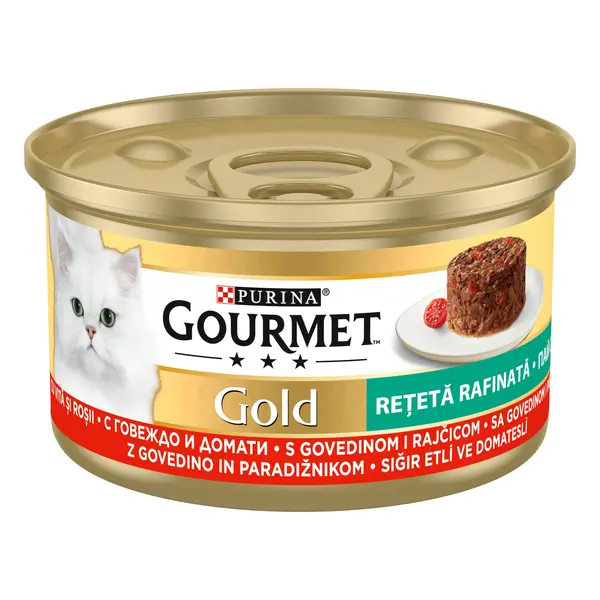 Hrana umeda pentru pisici Gourmet Gold, Vita si Rosii, 85 g 85g