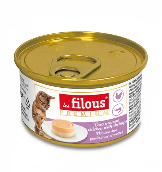 Hrana umeda pentru pisici Les Filous, Mousse de pui si creveti, 6 x 85g