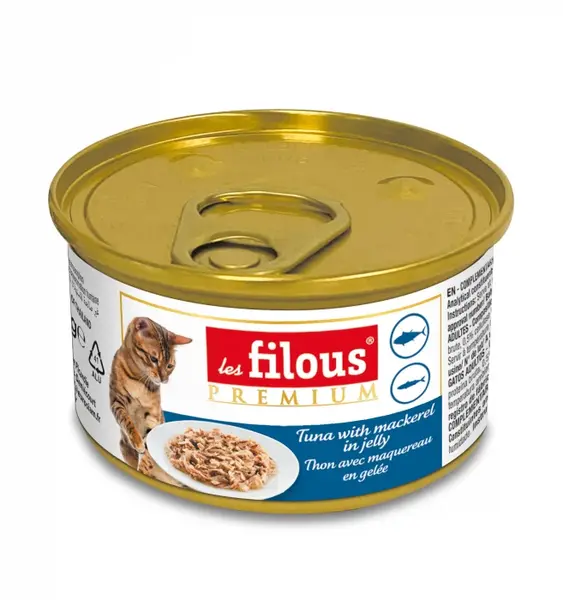 Hrana umeda pentru pisici Les Filous, Ton si macrou in jeleu, 85g