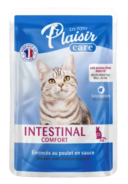 Hrana umeda pentru pisici Plaisir Intestinal Confort, Pui in sos, 12 x 85g