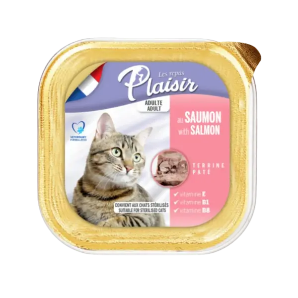 Hrana umeda pentru pisici Plaisir, Somon, 32 x 100g