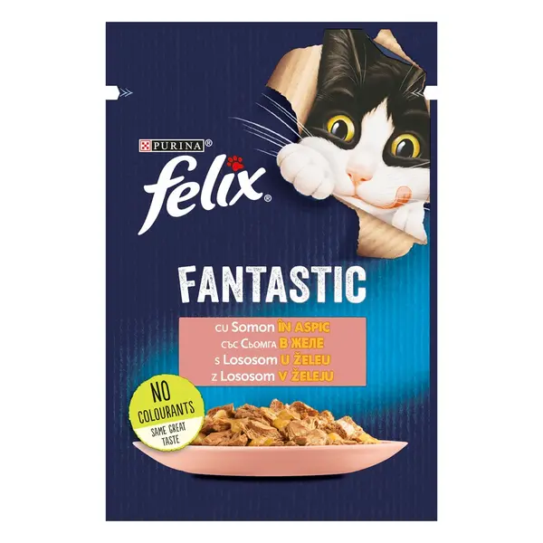 Hrana umeda pentru pisici Purina Felix Fantastic, Somon in aspic, 26 x 85g