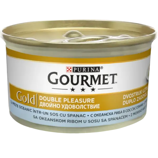Hrana umeda pentru pisici Purina Gourmet Gold Double Pleasure, Peste oceanic si spanac in sos, 85g