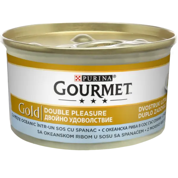 Hrana umeda pentru pisici Purina Gourmet Gold Double Pleasure, Peste oceanic si spanac in sos, 12 x 85g