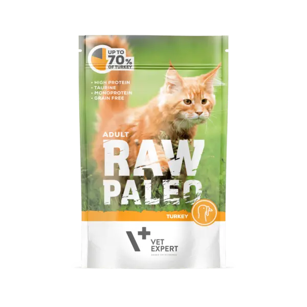 Hrana umeda pentru pisici, RAW PALEO CAT, adult, carne de curcan, 100 g