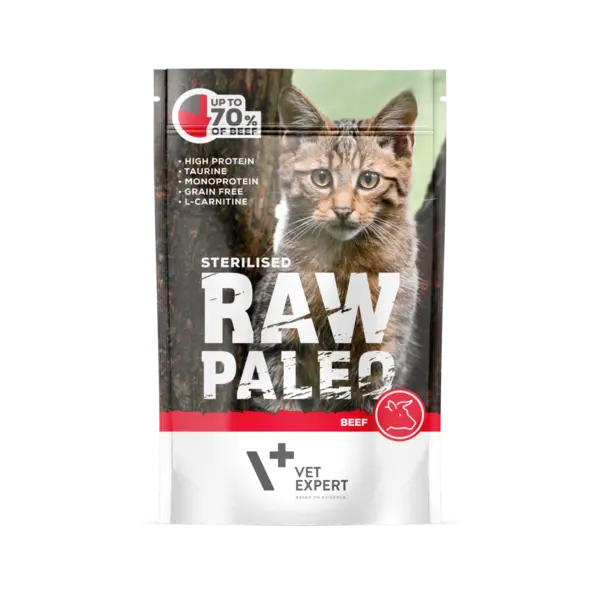 Hrana umeda pentru pisici, RAW PALEO CAT, STERILISED, carne de vita, 100 g