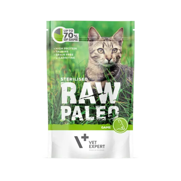 Hrana umeda pentru pisici, RAW PALEO CAT, STERILISED, carne de vanat, 100 g