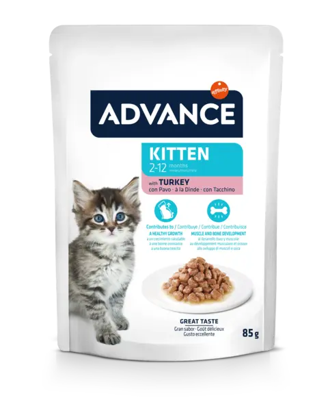 Hrana umeda pisici Advance Kitten, cu Curcan, plic 85g