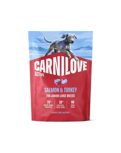 Hrană uscată 1,5 kg câini juniori rase mari CARNILOVE Active Dog Salmon & Turkey Junior Large Breeds somon și curcan