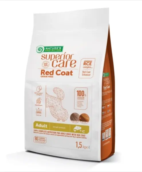 Hrana uscata caini, Superior Care Red Coat Grain Free Adult SmallMini Breeds cu Somon 1,5 kg