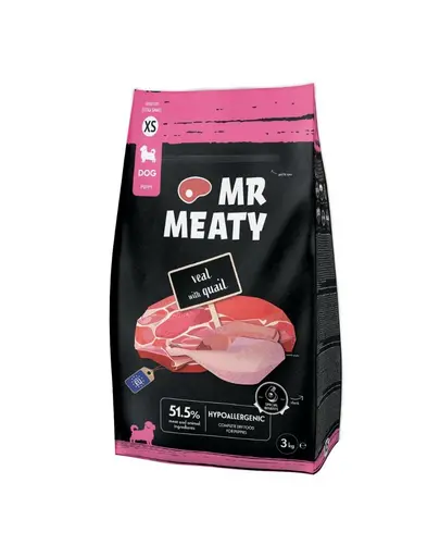 Hrană uscată căței talie mică XS vițel și prepeliță MR MEATY Puppies 3kg