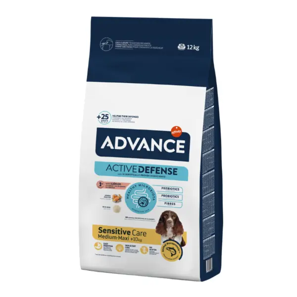 Hrana uscata pentru caini Advance Sensitive Care Medium Maxi Adult, Somon si orez, 12 kg