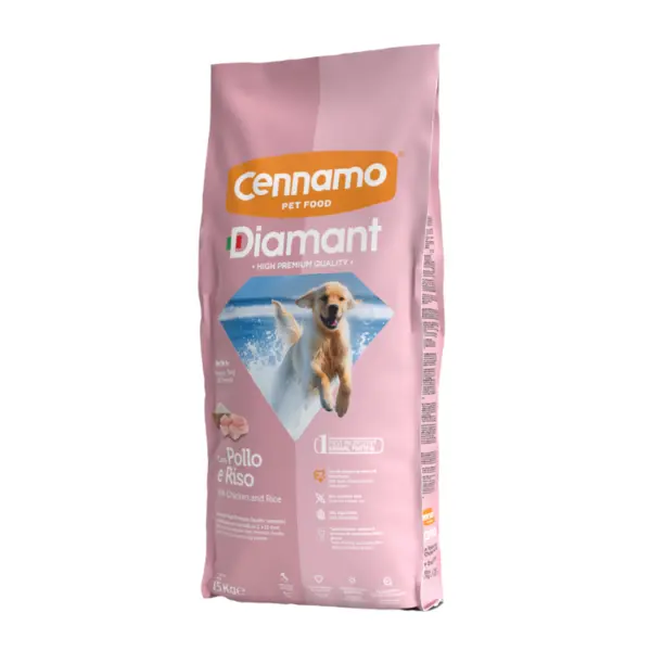 Hrana uscata pentru caini Cennamo Diamant Puppy, Junior, Pui si orez, 15kg
