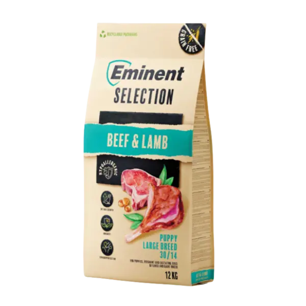 Hrana uscata pentru caini Eminent Selection Puppy Large, Vita si miel, Grain free, 30 14, 12kg