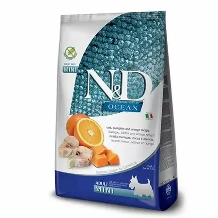Hrana uscata pentru caini ND Ocean Mini Adult cu cod , dovleac portocala 2,5 kg