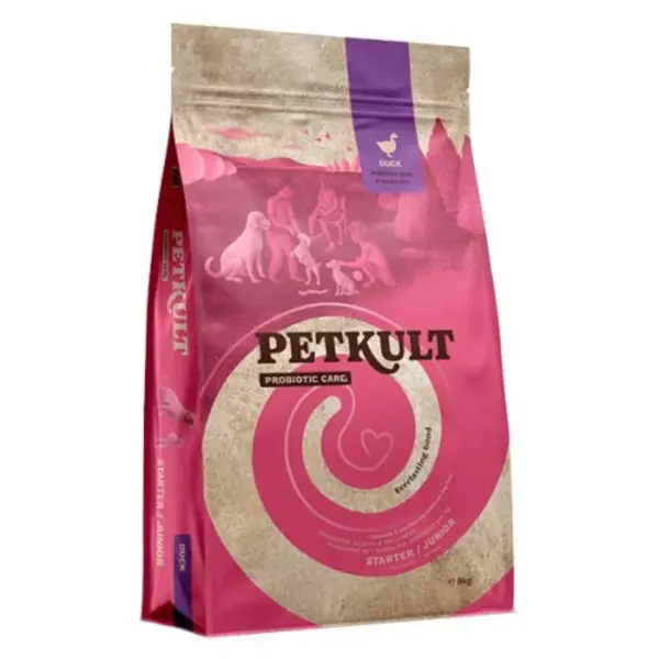 Hrana uscata pentru caini Petkult Probiotics Starter Junior cu rata si orez 8 kg