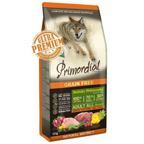 Hrana uscata pentru caini Primordial Grain-Free cu caprioara curcan 12 kg