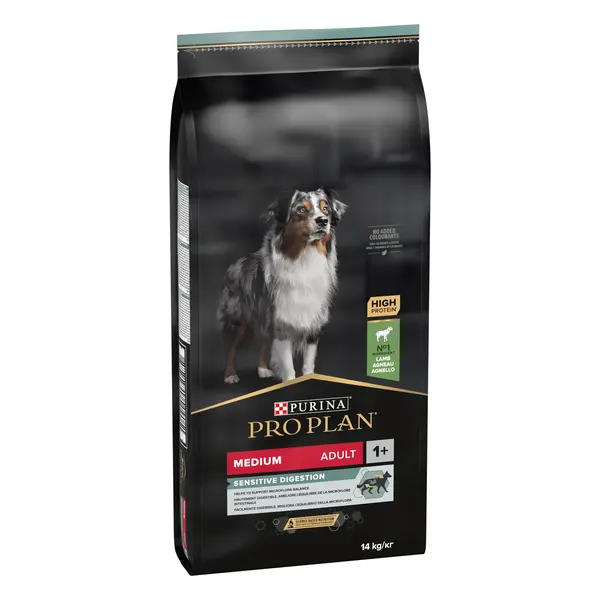 Hrana uscata pentru caini Pro Plan Medium Adult, Sensitive Digestion, Miel si Orez, 14kg 14kg