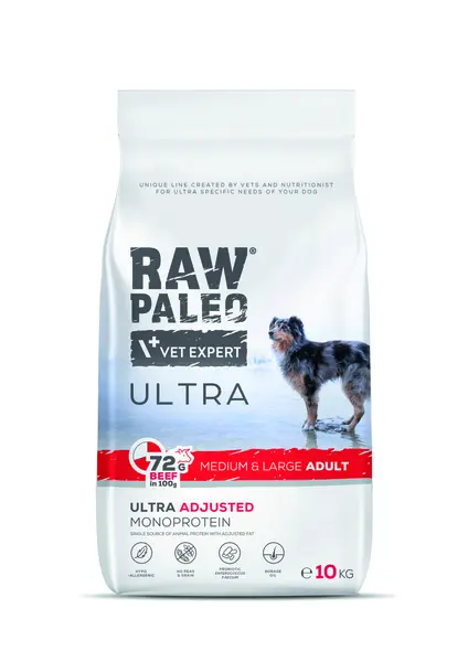 Hrană uscată pentru câini Raw Paleo Ultra Beef Medium&Large Adult 10kg
