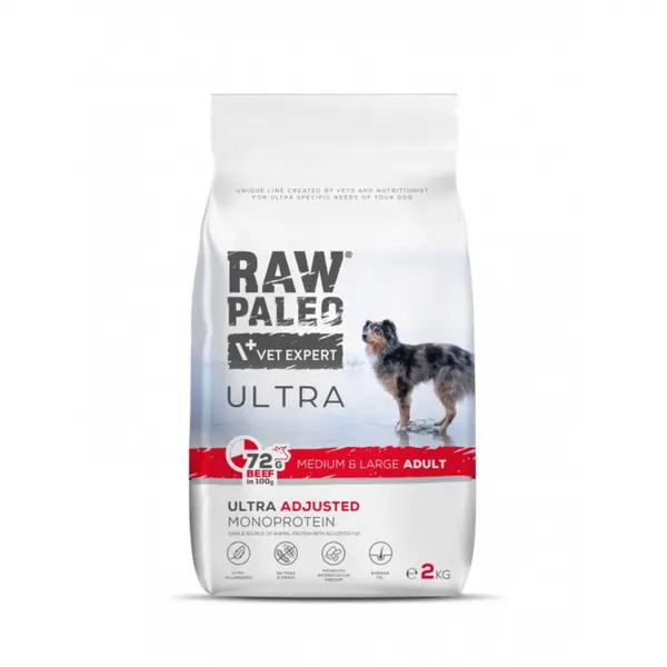 Hrana uscata pentru caini Raw Paleo Ultra Beef Medium Large Adult 2kg