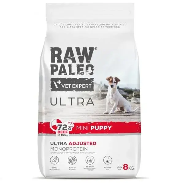 Hrana uscata pentru caini Raw Paleo Ultra Mini Puppy cu vita 8 kg