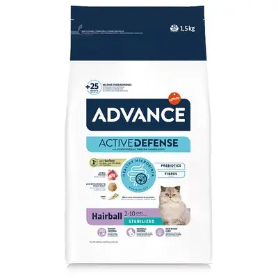 Hrana uscata pentru pisici Advance Hairball Sterilised cu curcan orez 1,5 kg