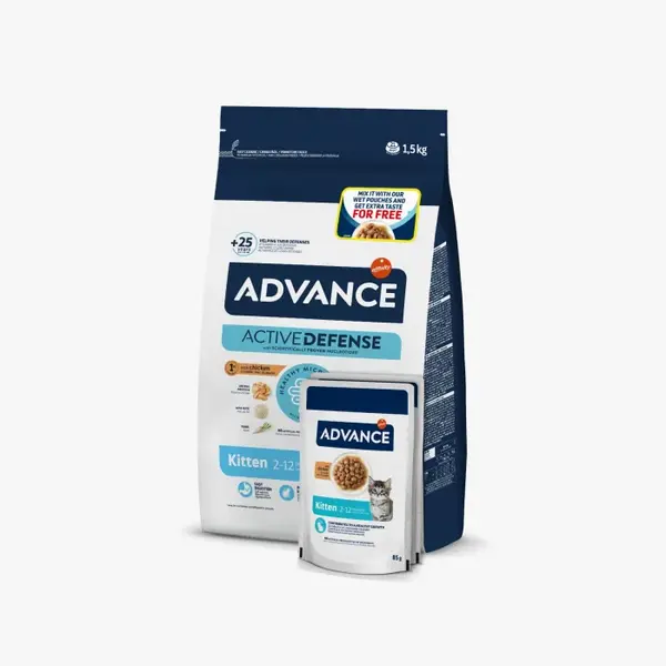 Hrana uscata pentru pisici Advance Kitten 1.5kg + 2 Wet Kitten Pui