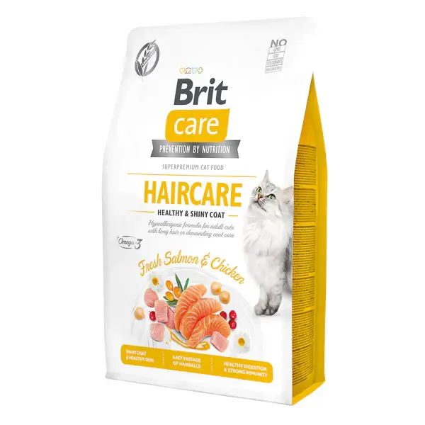 Hrana uscata pentru pisici Brit Care GF, Healthy & Shiny Coat 400g