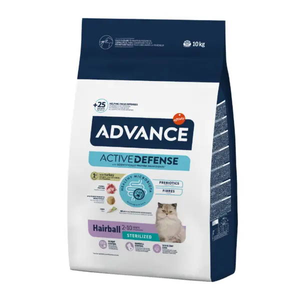 Hrana uscata pentru pisici sterilizate Advance Hairball Sterilised, Curcan, 10 kg