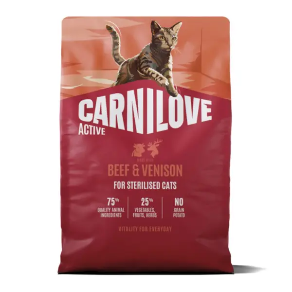 Hrana uscata pisici, Carnilove Active Cat Dry Beef Venison Sterilised Adult All Breeds 2 kg