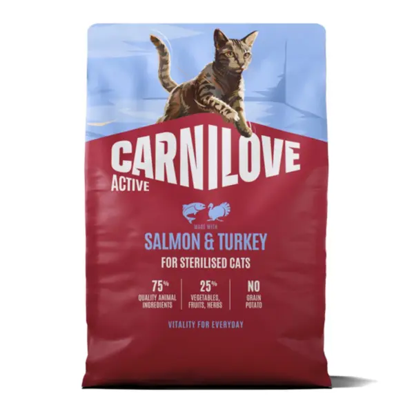 Hrana uscata pisici, Carnilove Active Cat Dry Salmon Turkey Sterilised Adult All Breeds 2 kg