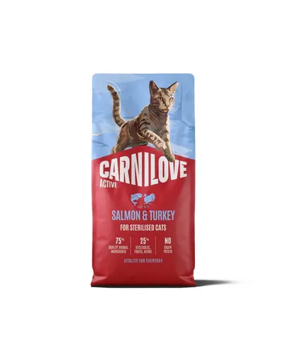 Hrană uscată pisici sterilizate CARNILOVE Active Cat Salmon and Turkey Sterilised 6 kg somon și curcan