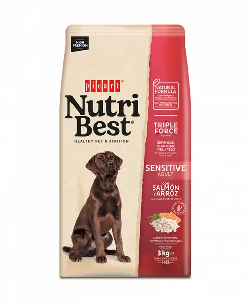 Hrana uscata premium pentru caini Nutribest Adult, Sensitive Somon si Orez 3 kg