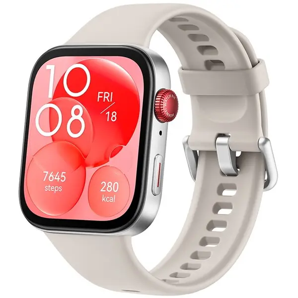 Huawei Ceas inteligent Huawei Watch FIT 3, carcasa argintie cu curea din fluoroelastomer, Bej