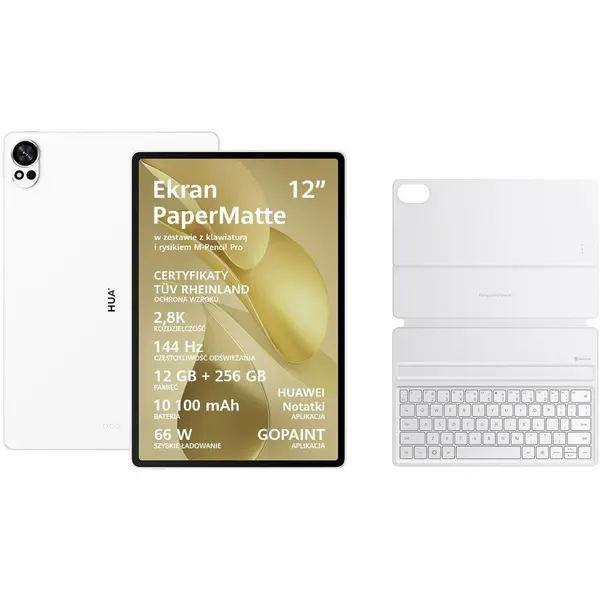 Huawei Tableta Huawei MatePad 12X PaperMatte, Edition 2025, WiFi, RAM 12GB, SSD 256GB, 8MP, 50MP, 10100mAh, Inbox keyboard, Alb