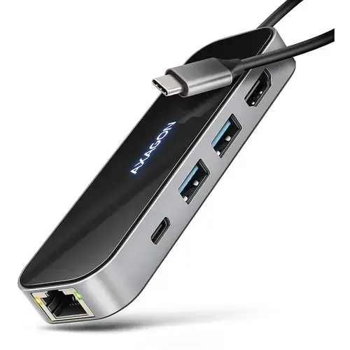 Hub Axagon HMC-6GLN, USB-C, 2 x USB-A, HDMI, RJ-45 (Negru/Gri)