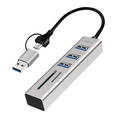 Hub extern LogiLink, USB 3.0 x 3, conectare USB-C 3.0, Argintiu