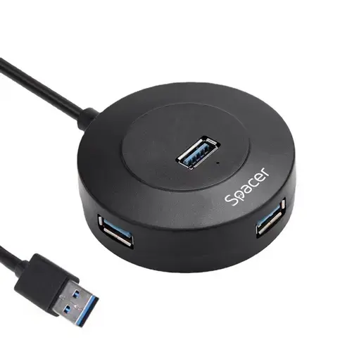 Hub extern Spacer, porturi USB:USB 3.0 X 1, USB 2.0 x 3, conectare prin USB 3.0, cablu 1m, Plastic ABS, Negru