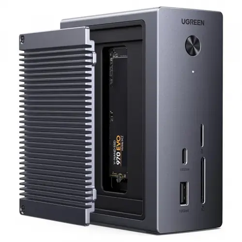 Hub Multifunctional UGREEN CM923 (55735), 10in1, HDMI, 2x Type-C, 3x USB, SD Card, TF Card, RJ45, slot SSD intern (Gri)