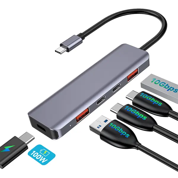 Hub Platinet 5 in 1, 10 Gbs usb-c, pd 100W, aluminiu platinet, PMH28