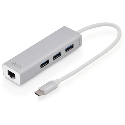 HUB USB 3.0, 3 porturi, Type C, port Gigabit LAN, Digitus