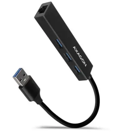 Hub USB Axagon HMA-GL3A, 3 x USB-A, 1 x RJ45 (Negru)