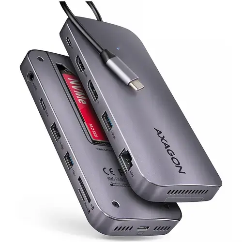 Hub USB Axagon HMC-12GM2, HDMI, USB 3.2 Gen 1, 0.5m, USB Type-C, RJ-45, SATA M.2, SD, Negru