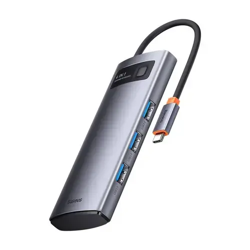 HUB USB Baseus Metal Gleam WKWG070013, aluminiu, 4-in-1, USB-C - 4x USB 3.2 (Gri)