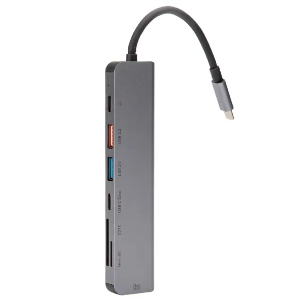 Hub USB-C 7 in 1, HDMI 4K 30Hz, USB 3.2 10Gbps, USB-C PD 100W, SD/MicroSD, carcasa aluminiu, Plug & Play, PMH9997B